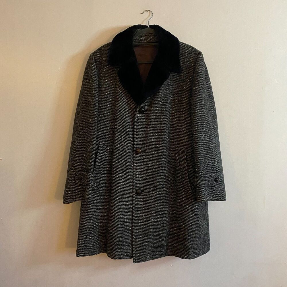 Mens Vintage Bond Clothes Navy Blue and Grey Tweed w/Plaid Lining: Size Large